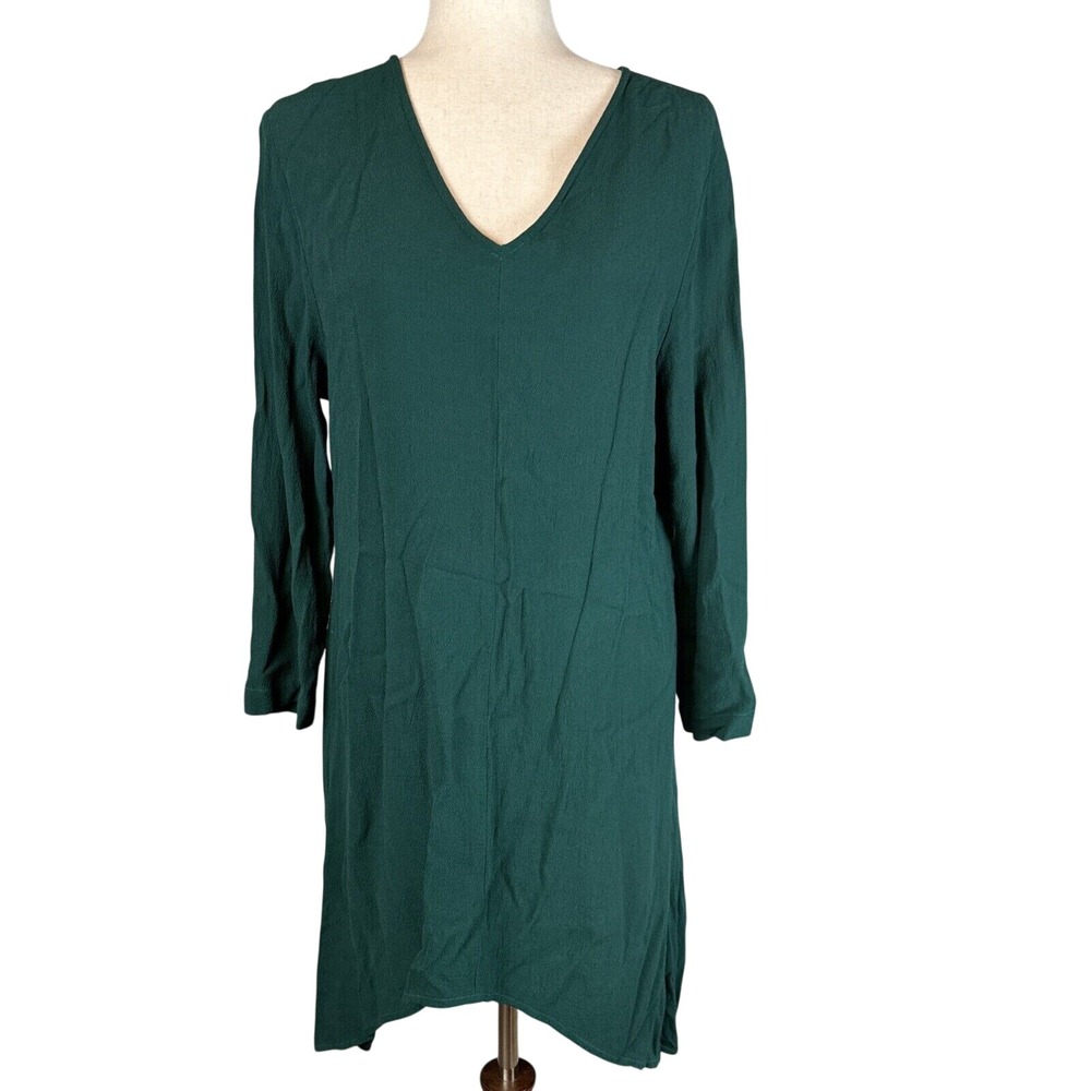 Cut Loose Womens Tunic Mini Dress Size M Dark Green V-Neck Long Sleeve Lagenlook